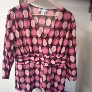 Ann Taylor Pink and Brown Circle Pattern Blouse